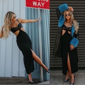 Alexis Marsella Dress Black Square Neck Midi Cutout Size Large